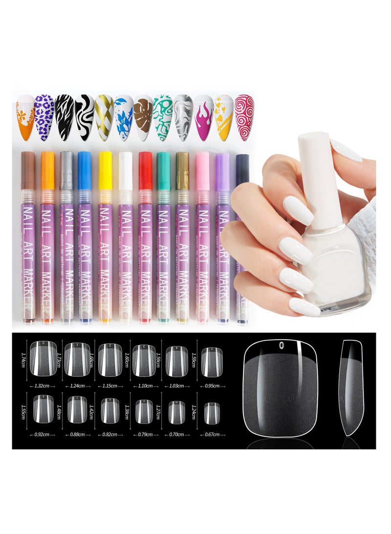 Arabest 12 Colors Nail Art Pens Set, Nail Art Markers Polish Pen for 3D Nail Art, Drawing Painting Liner Brush for DIY Nail Art Beauty Adorn Manicure Tool - Image 1